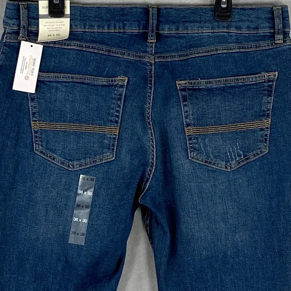 Sun + Stone Men's Jeans 36x30 Distressed Slim-Fit Blue Denim Riverview Wash NEW